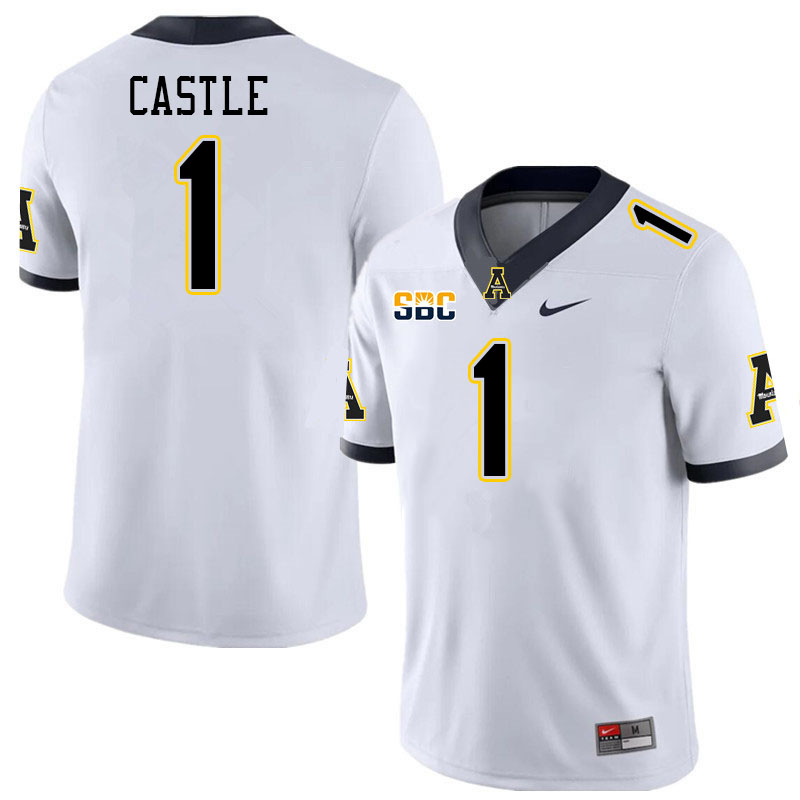 Men #1 Anderson Castle Appalachian State Mountaineers College Football Jerseys Stitched Sale-White